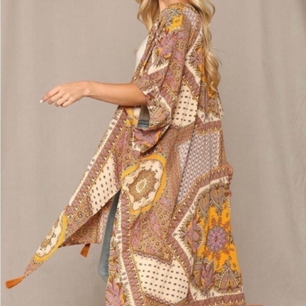 GigiO Bohemian Printed Lightweight Casual Kimono Loose Fit Small